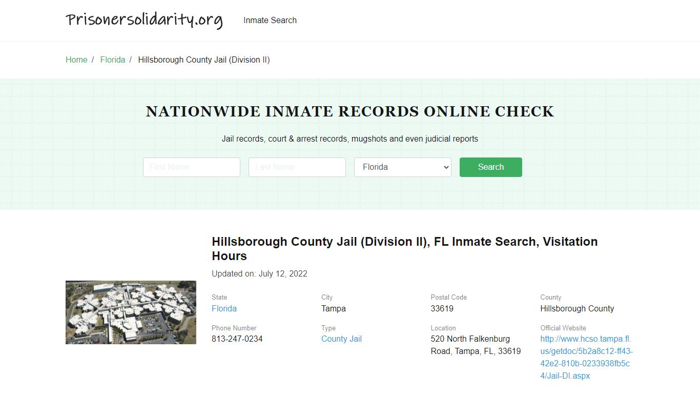 Hillsborough County Jail (Division II), FL Inmate Search, Visitation Hours
